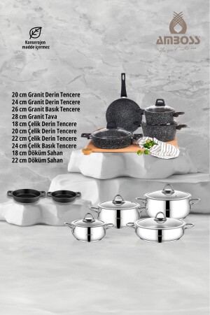 17 Piece Economical Stainless Steel and Cast Fireproof Non-Stick Pot Dowry Set EKO-1432 - Amboss