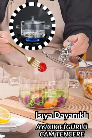 1700cc Teddy Bear Figured Pot Heat Resistant Borosilicate Thermisil Stovetop Glass Pot-1AD - Comprox