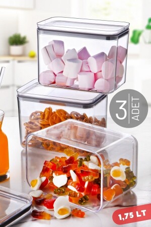 1,75 Lt Dikdörtgen Contalı, Sızdırmaz Kapaklı Saklama & Erzak Kabı 3 Adet Şeffaf NDY-EP-156 - Nandy Home