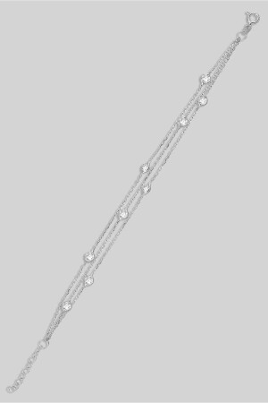 18 Carat White Gold Plated 19 Cm Silver Bracelet with Three Rows of Zircon Stones - So Chic