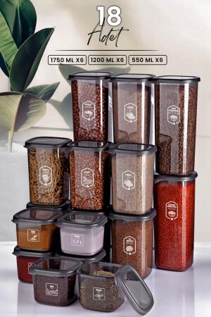 18-Piece Labeled Square Food Storage Container Set x6(550ml-1200ml-1750ml) Jar with Hard Lid MCH07842 - Kitchen Life