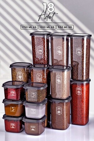 18-Piece Labeled Square Food Storage Container Set x6(550ml-1200ml-1750ml) Jar with Hard Lid MCH09175 - Kitchen Life