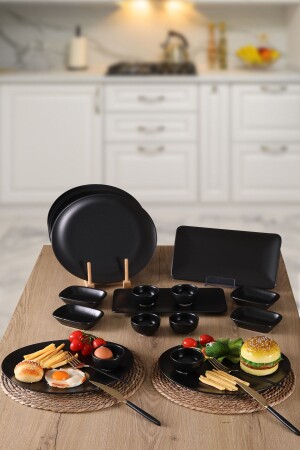 18 Piece Matte Black Dinner and Breakfast Presentation Set for 6 People BUKETİN-EVİ-371 - Keramika