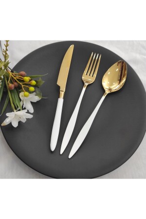 18 Piece White Titanium Gold Fork Spoon Knife Set CMDCSGGTGS83 - BRONDOFF