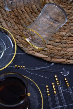 18-teiliges handgefertigtes Teeglas-Set mit Glaslöffel – Gold-Set Open-2526325 - çarşıdayız