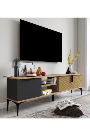 180 Cm Metal Handle TV Unit with Style Shelf (basket - Anthracite) TRZ007 - ALONEX HOME