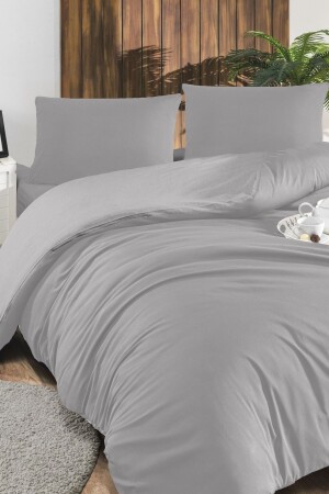 180 x 200 einfarbiges Bettbezug-Set mit elastischen Laken, King-Size-Größe, Grau LCVNVRT180 - LIV CALISTA