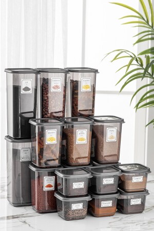 18'li Pino Baharatlık Erzak Saklama Kabı - Kapaklı Kare Baharat Takımı 6x(0,50 LT-1,10 LT-1,70 LT) MCH-743 - Meleni Home