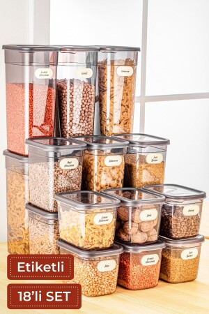 18pcs Peggy Rectangular Storage Container with Label 6x((1,3 L, 2 L, 3,2 L) Anthracite BNMPGGY18LI - Vienev