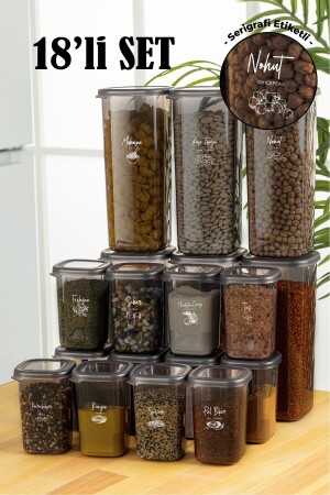 18pcs Peggy Square Food and Spice Full Set with White Screen Printing Label 6x(1,75) 12x(0,45) Ant NW18LISET2LI - Vienev