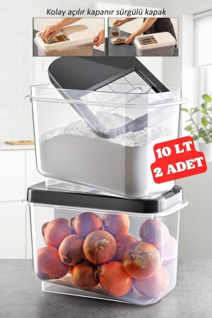 2 Adet 10 Lt Kolay Kayar Kapaklı Multibox Erzak Bakliyat Vs. Saklama Kabı Antrasit TYC00705459100 - Nandy Home