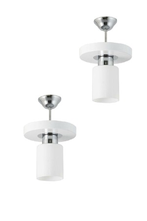 2 Adet Tekli Modern Spor Model Yuvarlak Tepsi Beyaz Avize 2XLMBDR1WHT - Lambadar