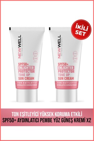 2 Adet Ton Eşitleyici Yüksek Koruma Etkili Spf50- Aydınlatıcı Pembe Yüz Güneş Kremi 50 ML - New Well