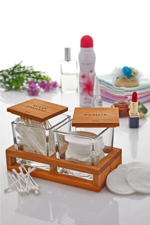 2' Bud and Cotton Jar with Stand Glass Cotton Box, Decorative Glass Cotton Box IL. 321 - İLİVA