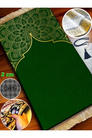 2 Cm Sponge Thick Gold Green Prayer Rug Soft Thick - Sajda Mirage