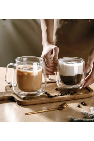 2 Heat Resistant Double Glazed Double Walled Glass Mugs 2 Pieces 250ml - Küçük Ew