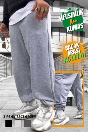 2 Iplik Yazlık Gri Oversize Eşofman Şalvar Paçası Lastikli Battal Kalıp Büyük Beden Eşofman Altı - La Gizzia