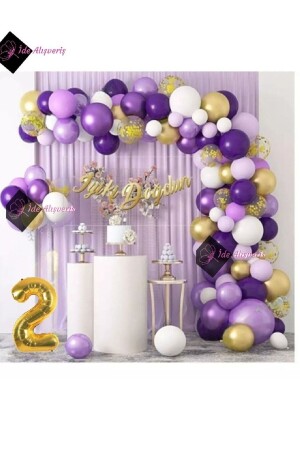 2 Jahre altes Macaron-Lila-Ballon-Ketten-Set, Schatten-Lila-Gold-Ballon-Dekoration - Bkmc