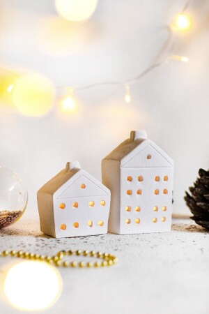 مجموعة من 2 حاملات شمعة لديكور المنزل الأبيض - (المشموعات مشمولة) - Lalezen Home