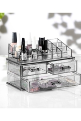 2 Layer Drawer Makeup Organizer 15 Compartments Nail Polish Lipstick Organizer Set (Platinum) ew-365platinum - KÜÇÜK EW