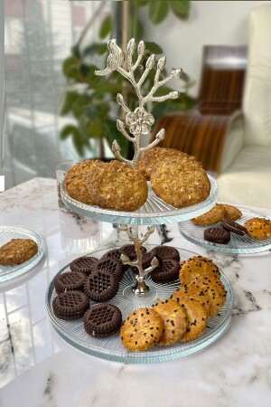 2 Layer Glass Silver Detailed Cookie Serving Plate - May Home