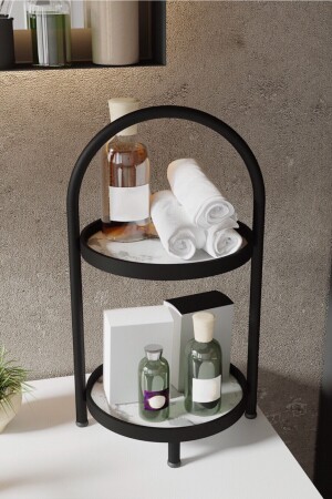 2 Layer White Marble Patterned Cosmetic Jewelry Bathroom Organizer Organizer 41 Cm L4282791806 - LİLLA HOME