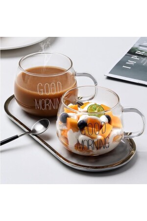 2 Li Good Morning 400 ml Borosilicate Glass Mug - Vivien Home