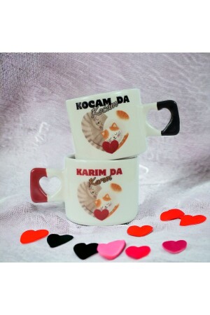 2er-Set „My Wife And My Wife & My Husband And My Husband“-Katzenherz, handgefertigte Keramik-Tasse/Tasse mit rotem Herz - Ikiseramik