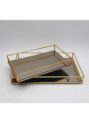 2 Piece Metal Wire Rectangular Mirrored Tray Silver/silver/gold hk03 - Uğurlu