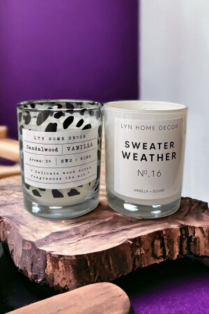 2 Li Sweater Ve Benekli Vanilya Kokulu Bardak Mum benekvebeyaz - LYN HOME & DECOR