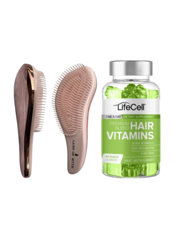 مجموعة من 2 أرض الأسطورة التفريغ للشباب والكبار إزالة العقدة فرشاة الشعر و Lifecell شعر فيتامينات فيتامينات C بيوتين الزنك - Lifecell