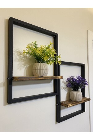2' Luxury Decorative Black Wooden Framed Shelf Flower Pot Wall Ornament Home Entrance Hall Balcony Ornament - Virahome