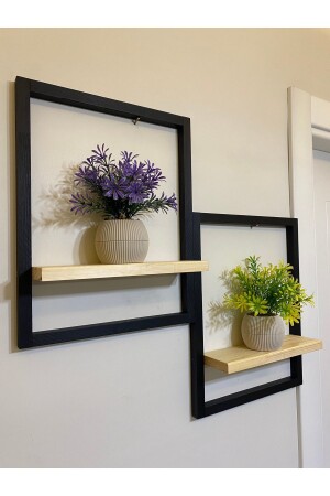 2' Luxury Decorative Black Wooden Framed Shelf Flower Pot Wall Ornament Home Entrance Hall Balcony Ornament - Virahome