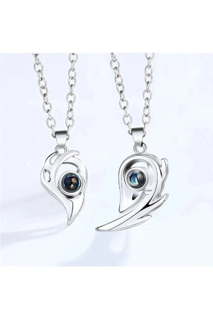 2 Magnet Lover's Necklace with I Love You Written in 100 Languages. Couple Necklace with Projection Lens - İyi Moda