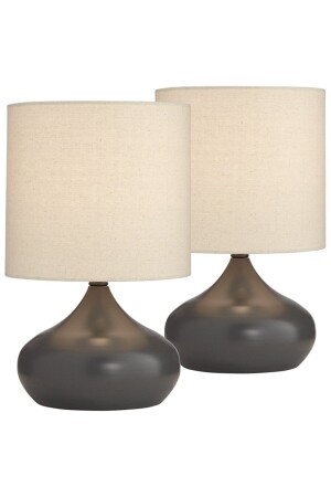 2 Metal Ellipse Table Lamps with Cream Fabric Hats 2 ellipse tables - White West inn House