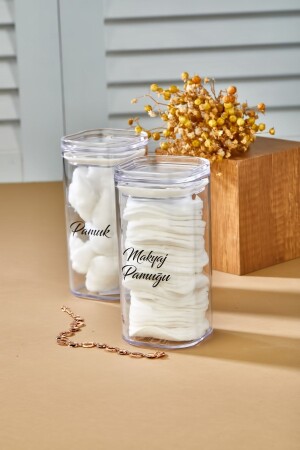 2 Pack Acrylic Transparent Labeled Cotton Dispenser Makeup Cotton & Cotton 250ml - Fbzhome