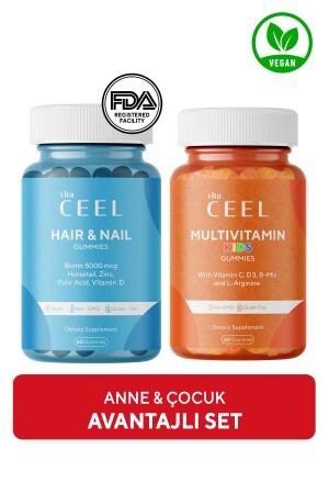2 Pack Hair&Nail and Kids Gummy Chewable Vegan Vitamin - Vita Ceel