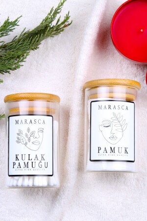 2 Pack Marasca Cotton Bud and Cotton Jar Cotton Jar Glass Jar with Bamboo Lid CZM1906 - incili home