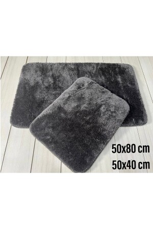 2 Pcs Bathroom Carpet Plush Fleece Carpet Anthracite 2 Pcs Anthracite - Bünyan Halı