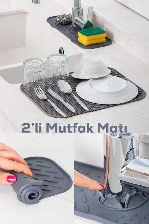 2 Pcs Multi-Purpose Silicone Non-Slip Sponge Holder Tap Dish Drying Mat ANTHRACITE COLOR - Isgstore