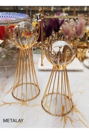 2 Piece Ball Globe with Wire Rod Gold Home/Office Decoration KI01078 - Metalay
