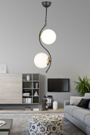 2-Piece Black Senem White Globe Glass Downward Facing Luxury Chandelier TYC00215868306 - KARDELEN AYDINLATMA AVİZE