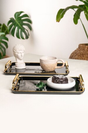 2-Piece Black Tray Presentation Decorative Home Tableware Kitchen Tea Coffee Tray LCA348211 - ALM HOME