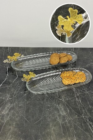 2 Piece Boat Glass Plate Fruit Cookie Serving Presentation Plate Gold Flower Detailed 147814123590 - MAY HOME