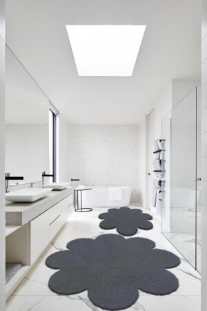 2-Piece Dark Gray Bathroom Rug Plush Fleece Carpet Toilet Seat Set 60x60 (daisy) and 80x80 (daisy) - Balat Halı