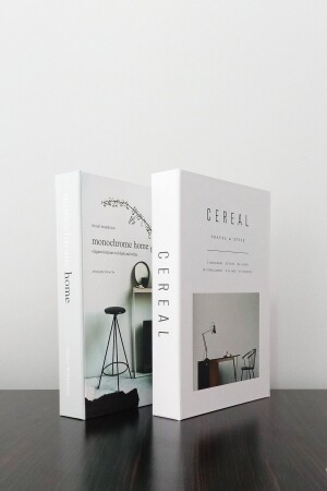 2-Piece Decorative Book-Looking Box Monochrome Home & Cereal White Themed - Baycazip