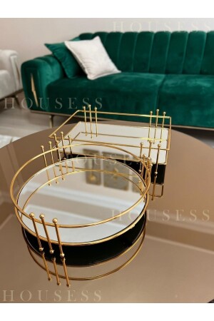 2-Piece Decorative Mirrored Round Presentation Tray and Decorative Mirrored Rectangular Presentation Tray HSS-TPS1 - Housess