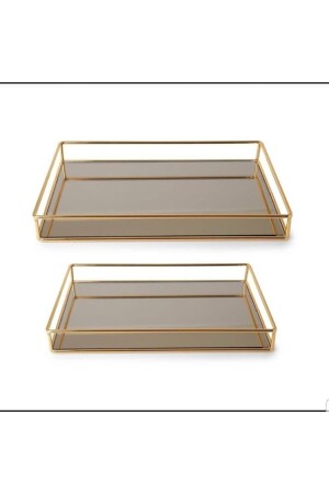 2-Piece Gold Rectangular Square Mirrored Promise Engagement and Presentation Tray tps99ddtg - Hdy HM