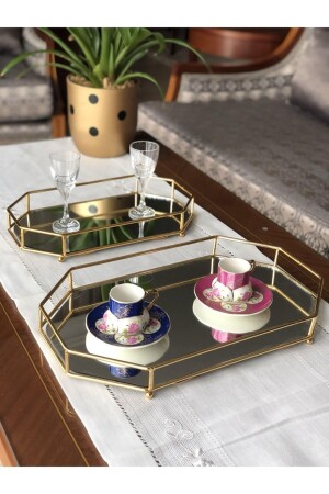 2 Piece Mirrored Decorative Presentation and Promise Engagement Henna Tray HSS-8GN - Housess