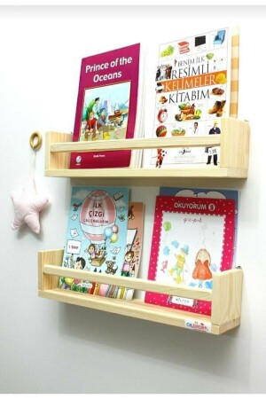 2-Piece Montessori Bookcase 50 Cm Wall Shelf Baby Kids Room Wooden Bookshelf decorative50cm - dekomar